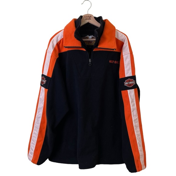 Harley-Davidson Other - Harley-Davidson Orange & Black Thick Fleece Jacket SZ XL